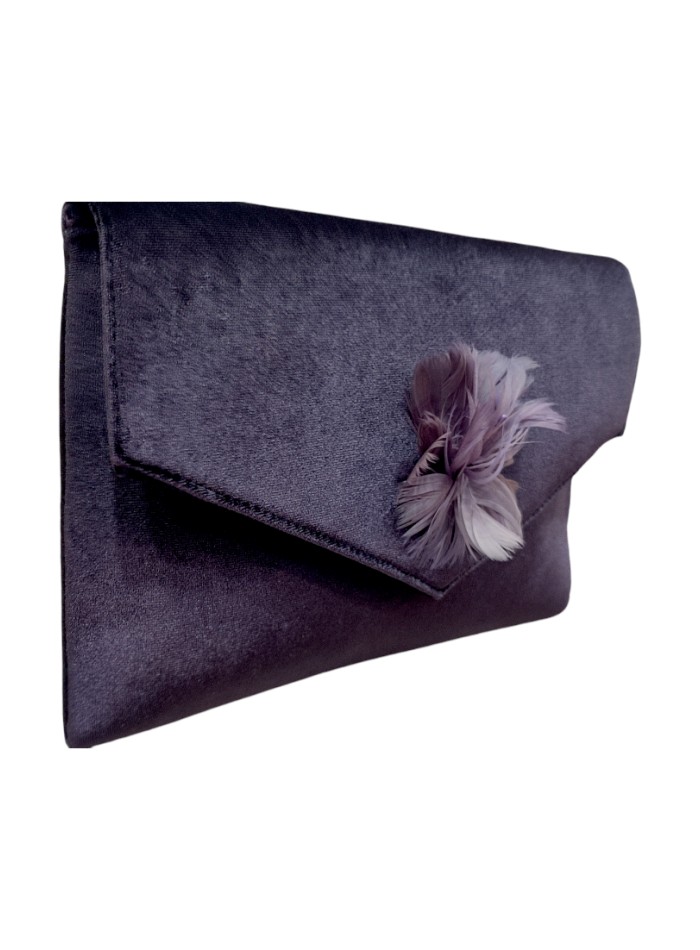 Purple velvet clutch bag with brooch ornament