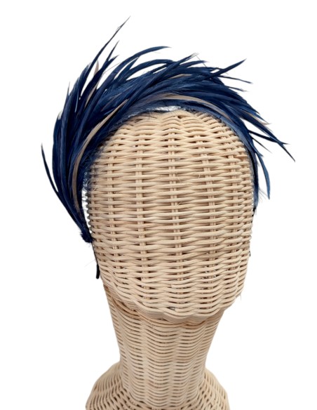 Bandeau fait à la main avec des plumes d'oie bleu marine