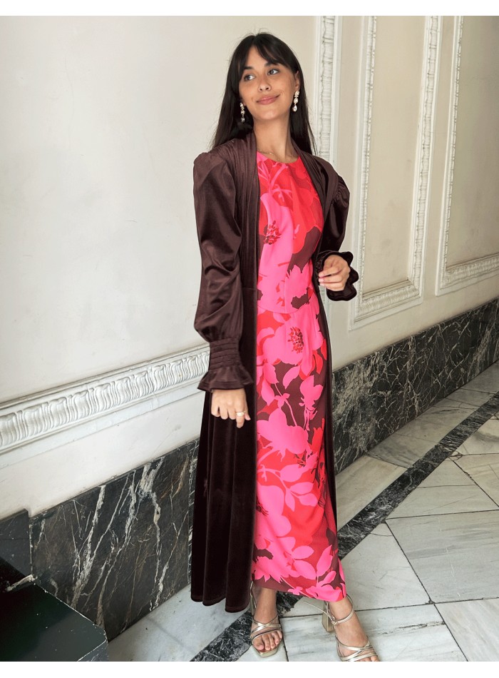 Kimono para invitada de terciopelo de alta calidad marrón