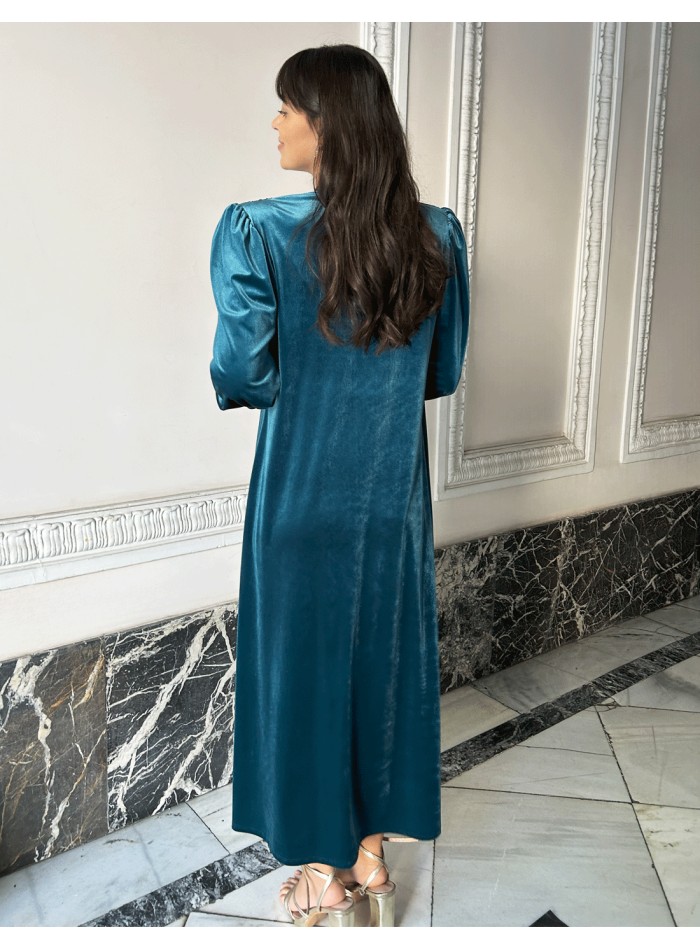 Kimono para invitada de terciopelo de alta calidad azul pato