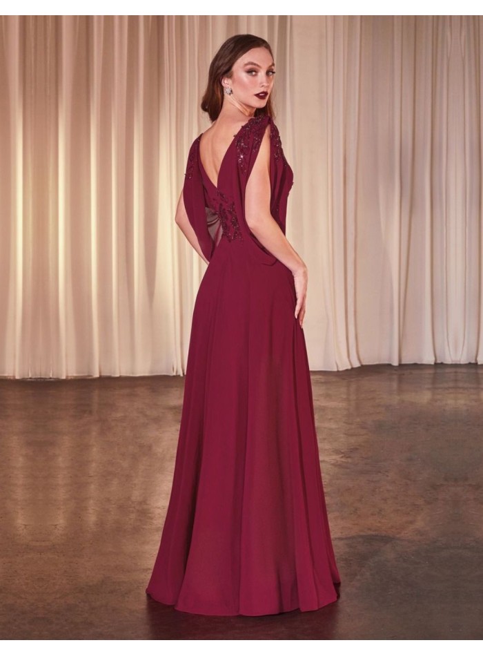 Long chiffon guest dress with open sleeves and...