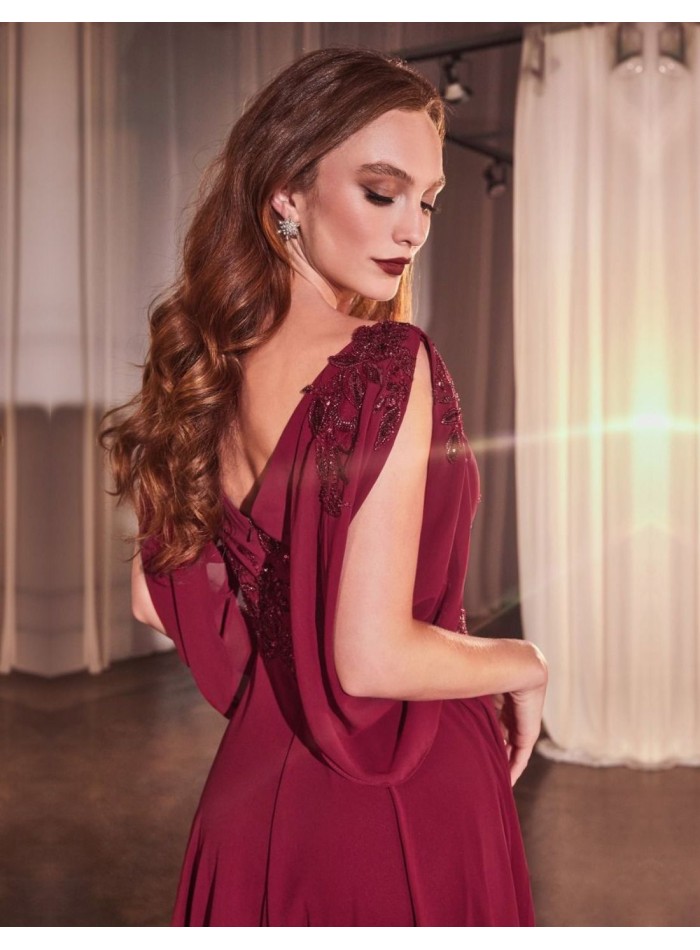 Long chiffon guest dress with open sleeves and...