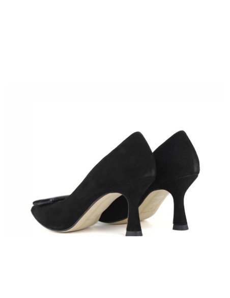 Chaussure à talon en daim noir avec boucle