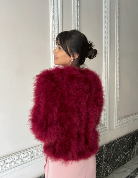 Chaqueta de pluma de avestruz vino