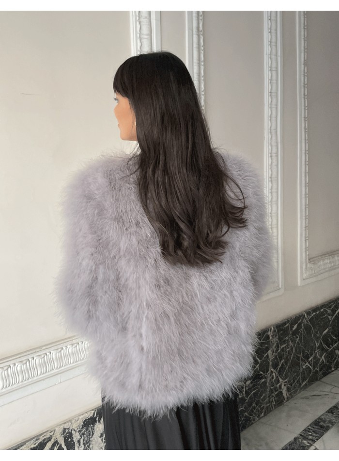 Chaqueta de pluma de avestruz - gris
