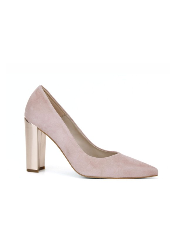 Chaussures à large talon en daim rose nude