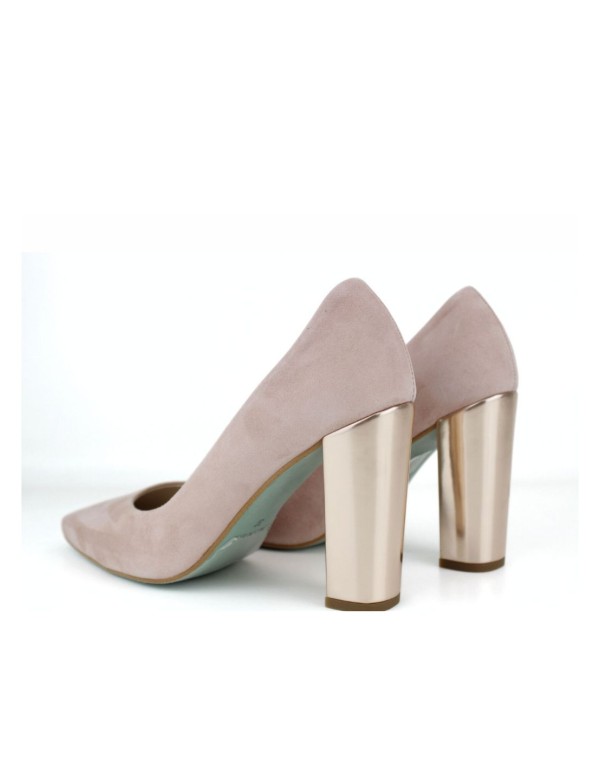 Suede wide heel shoes in nude pink color 2