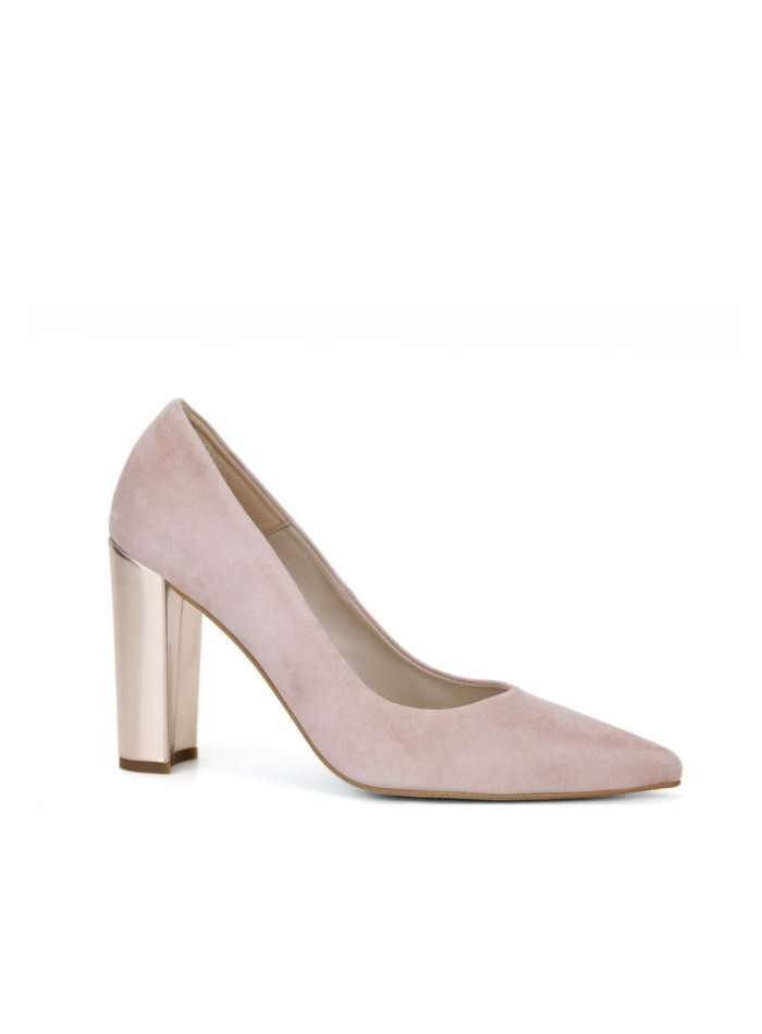 Zapatos de tacón ancho de ante en color rosa nude