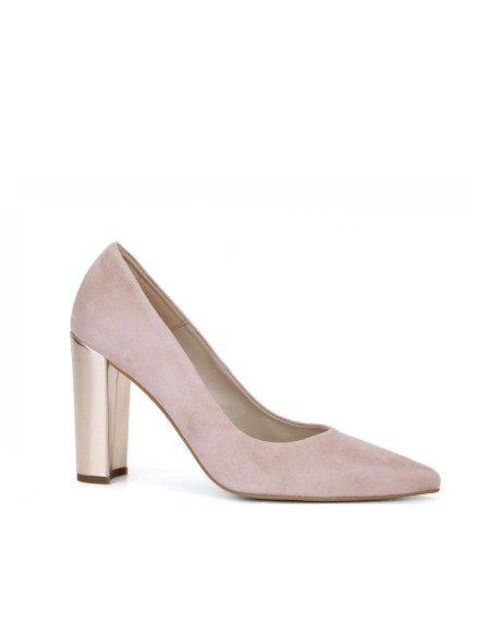 Chaussures à large talon en daim rose nude
