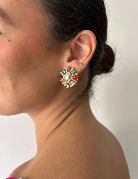 Boucles d'oreilles multicolores avec pierres semi-précieuses