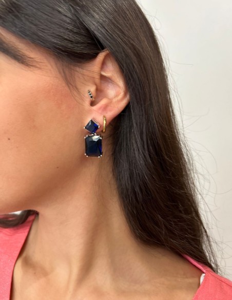 Boucles d'oreilles en cristal carré bleu