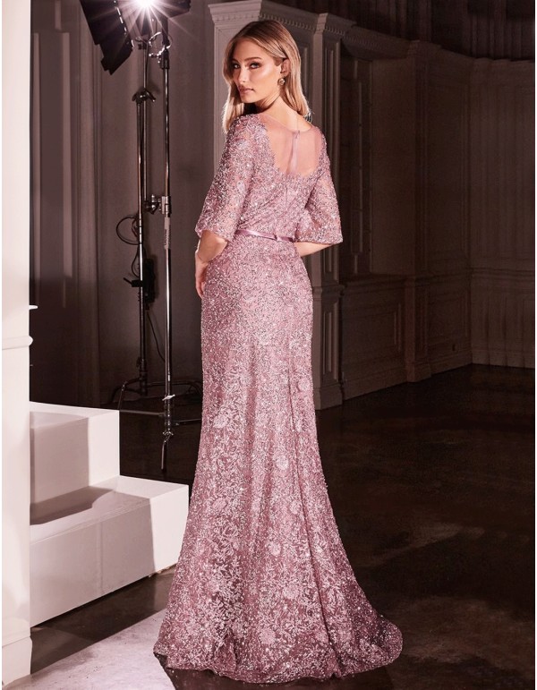 Robe de soirée longue pour invitée en dentelle avec... 2