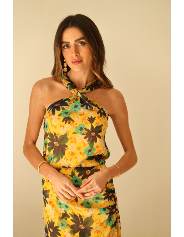 Top de invitada estampado floral cuello halter