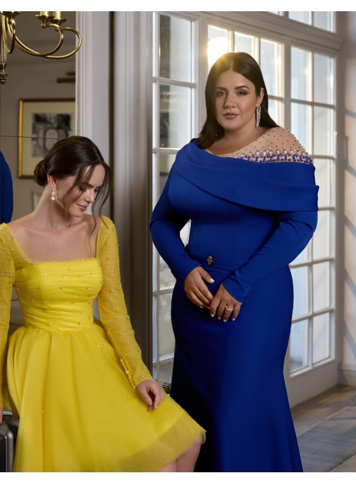 Vestido de fiesta con escote cuadrado y falda...