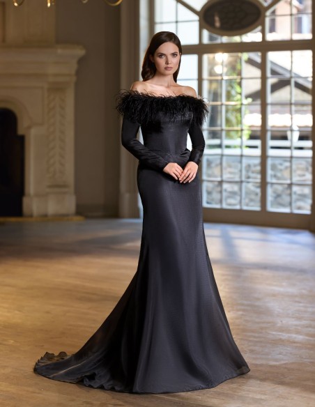 Robe longue à encolure bustier et manches longues pour une invitée