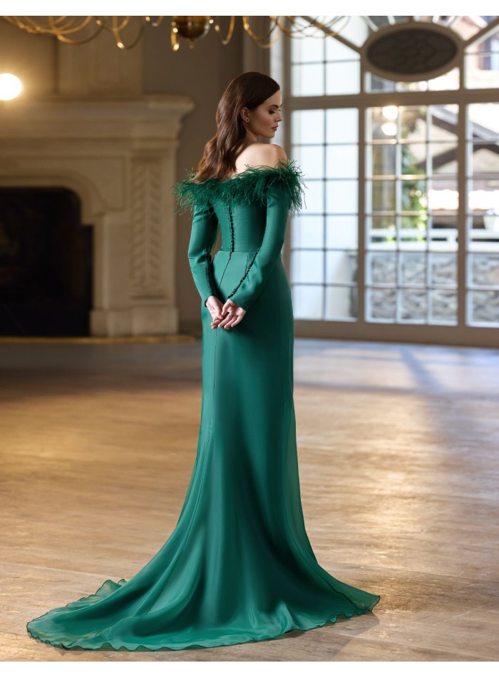 Long dress for guest with feather strapless...