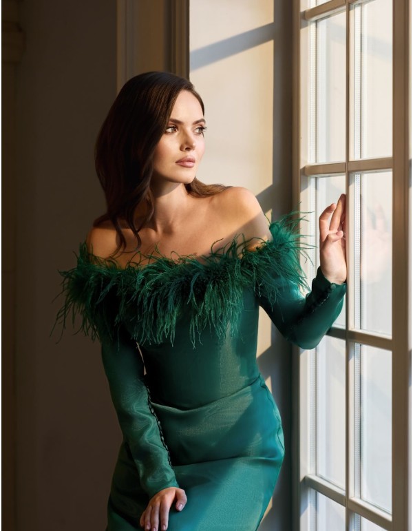 Robe longue à encolure bustier et manches longues pour...