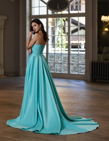 Long ball gown with bolero, draped corset and detachable overskirt