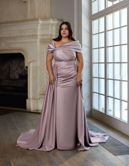 Robe de bal longue avec boléro, corset drapé et surjupe amovible
