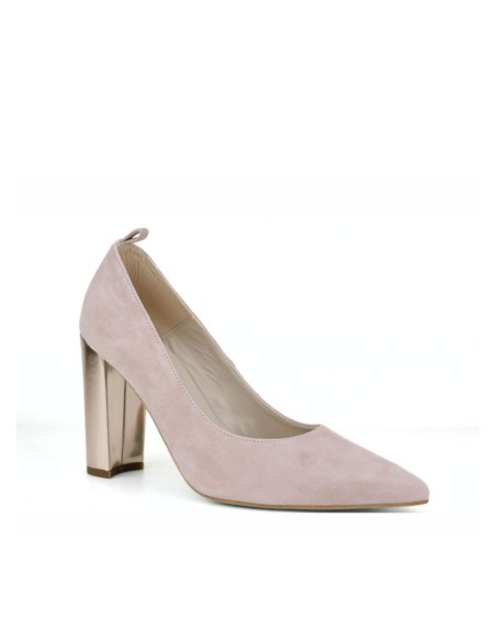 Soft suede heeled shoes with metallic heels