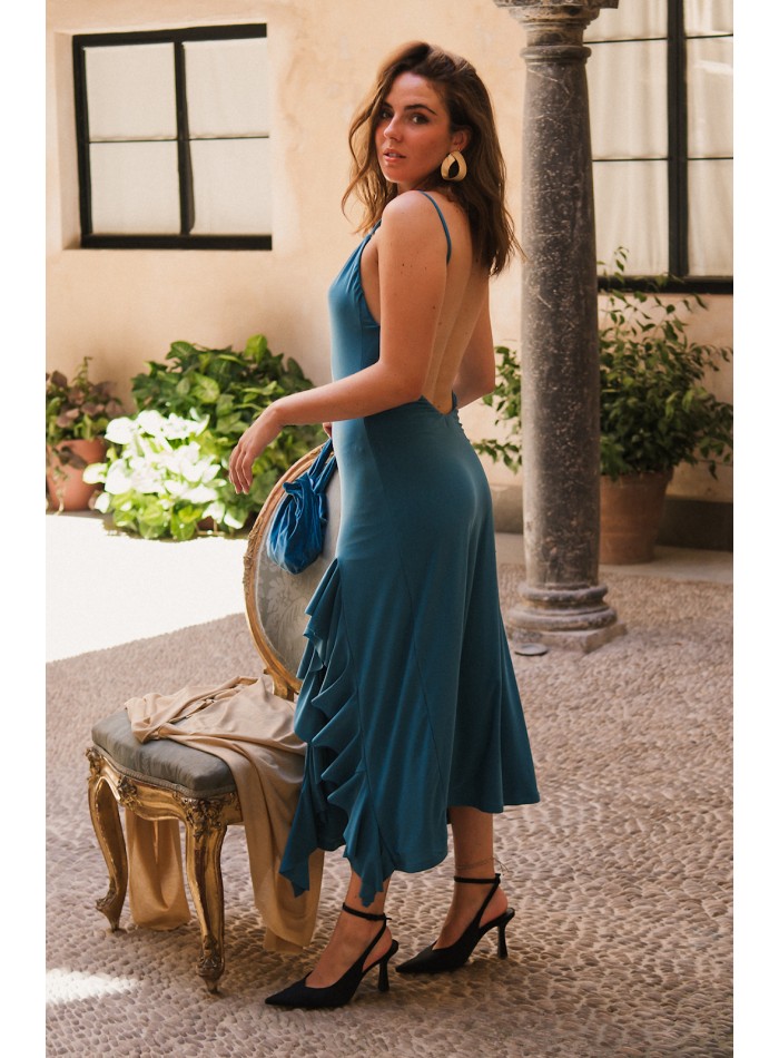 Vestido midi de fiesta con tirante fino y...