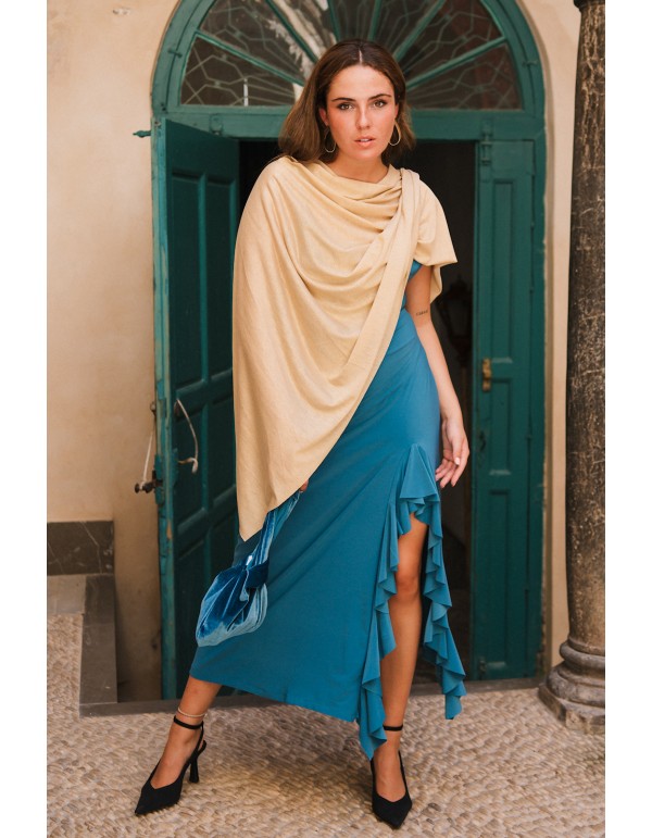 Midi party dress with thin straps and ruffle at the hem 2