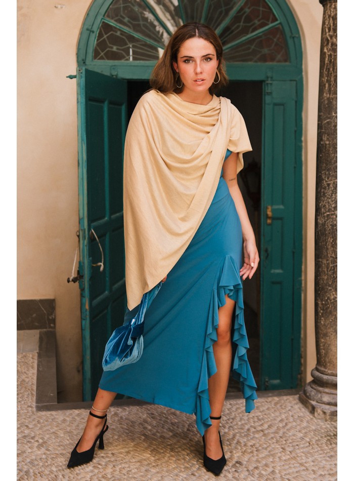 Midi party dress with thin straps and ruffle at...