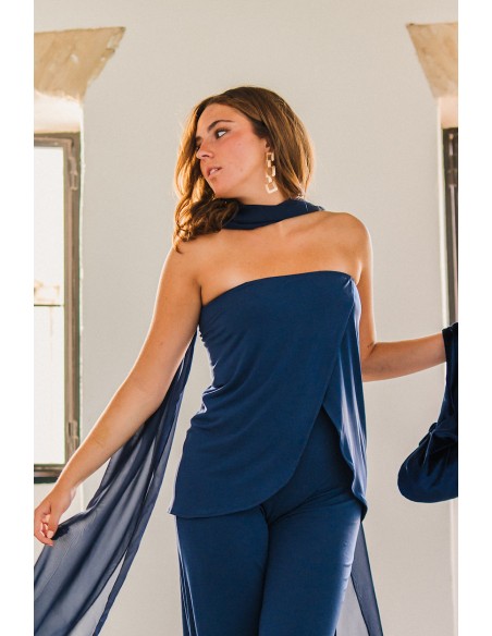 Navy blue strapless party top