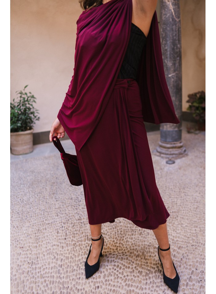 Falda midi cruzada burdeos