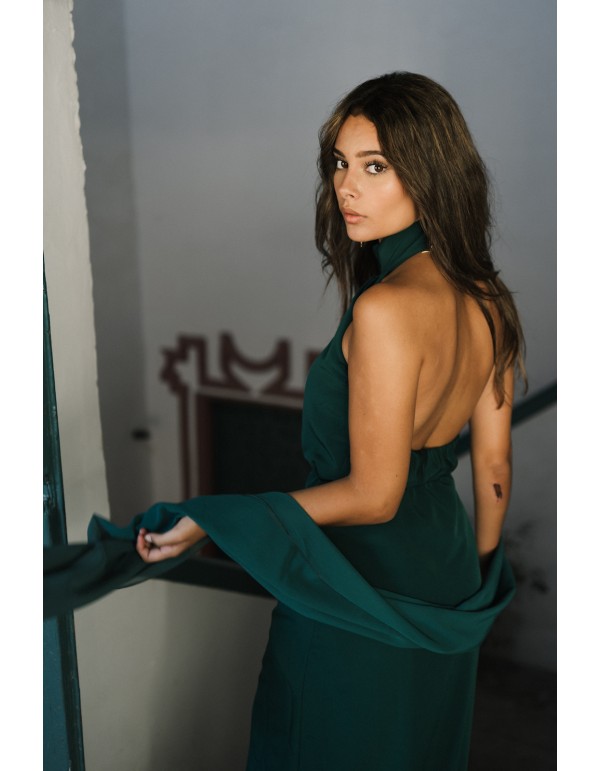 Vestido de fiesta largo con cuello halter y espalda descubierta 2