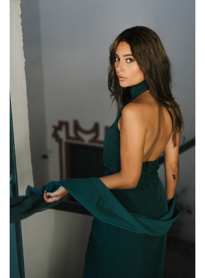 Vestido de fiesta largo con cuello halter y...
