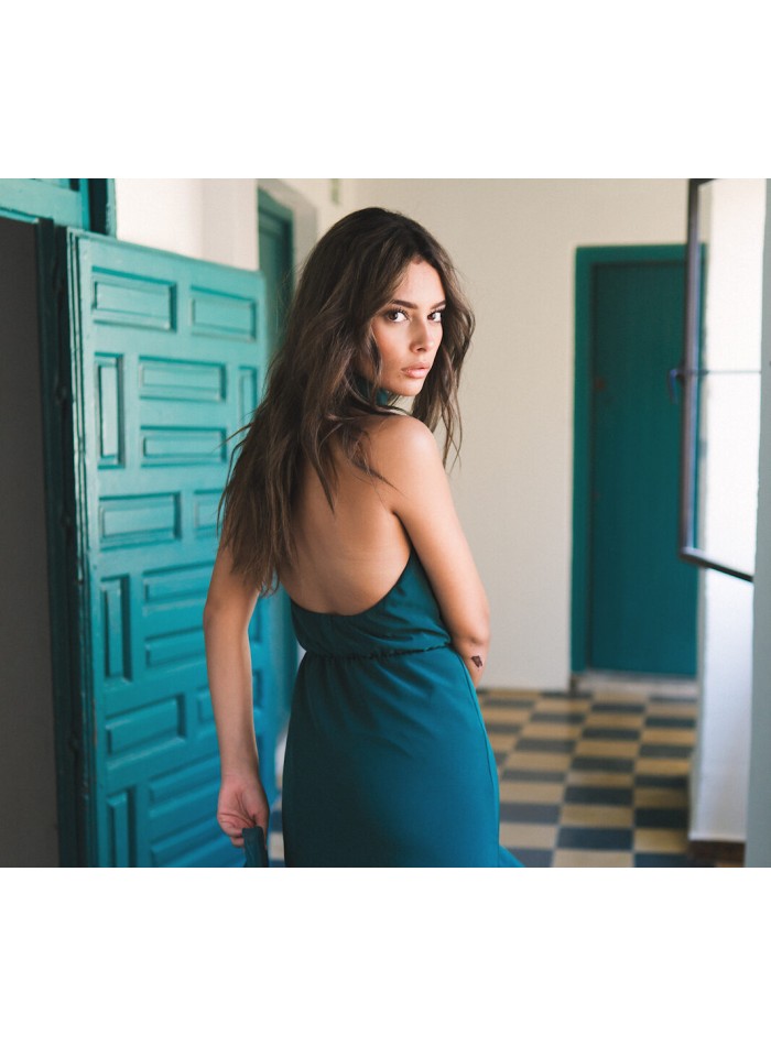 Vestido de fiesta largo con cuello halter y...
