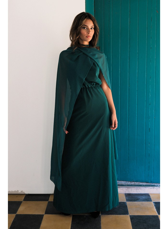 Long party dress with halter neckline and open...