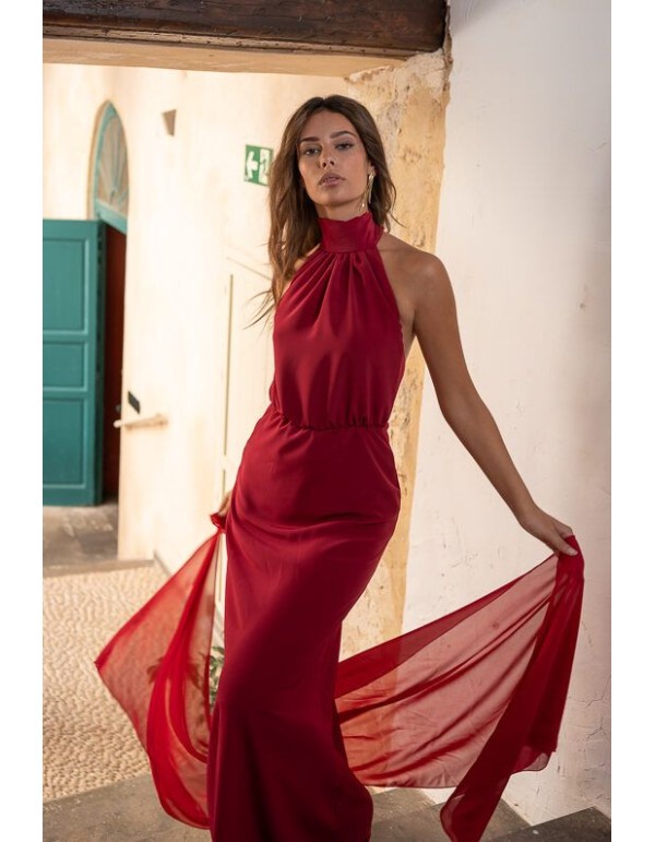 Robe d'invité longue, dos ouvert et décolletée