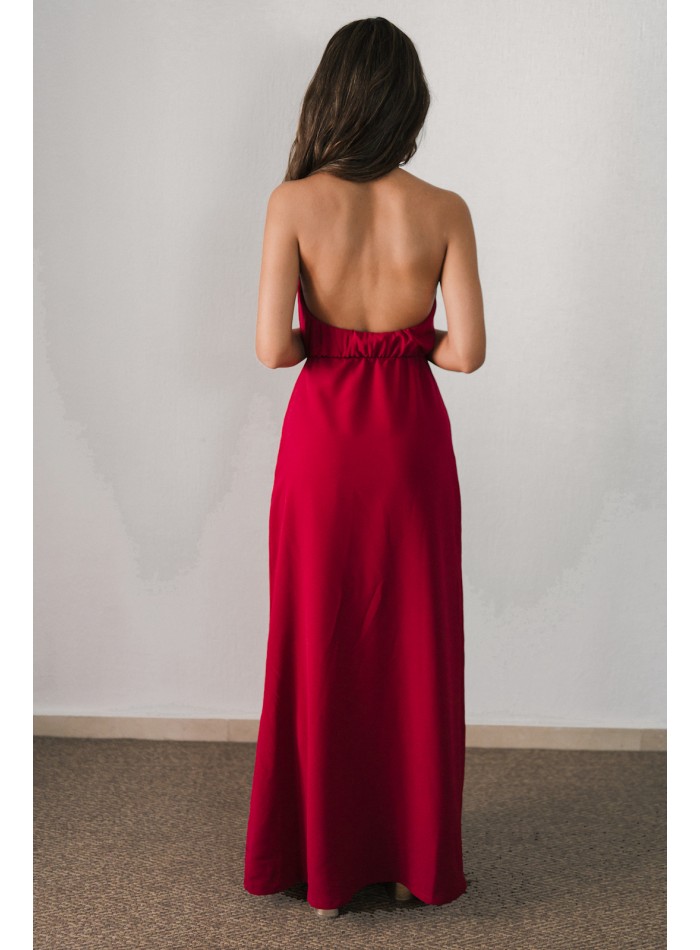 Long guest dress with halter neckline and open...