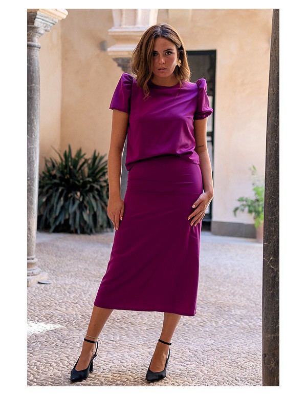 Blusa de manga corta con escote redondo buganvilla