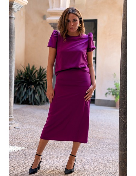 Blusa de manga corta con escote redondo buganvilla