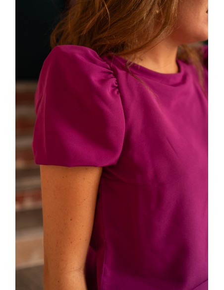 Blusa de manga corta con escote redondo buganvilla