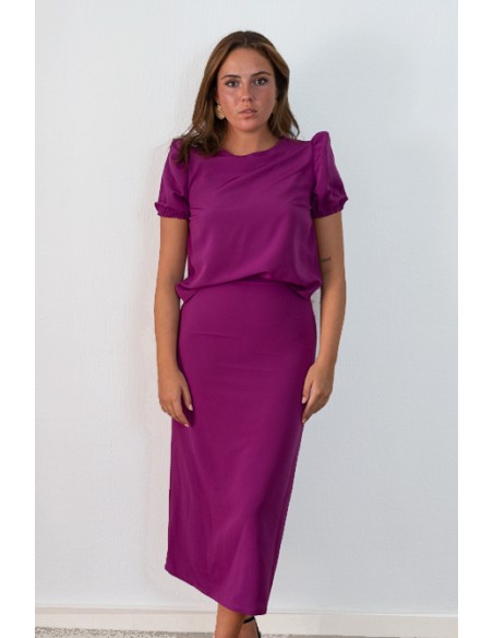 Short sleeved blouse with round neckline bougainvillea