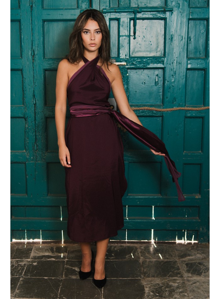 Midi party dress with crossed halter neckline...