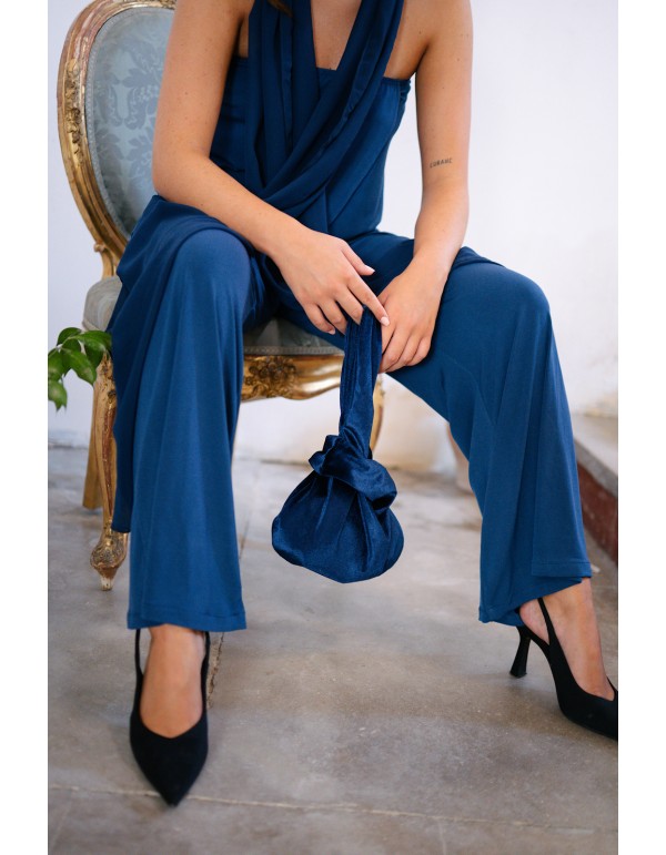 Pantalón de pata ancha de punto azul marino