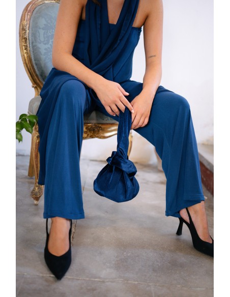 Pantalon large en maille bleu marine