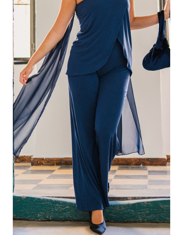 Pantalon large en maille bleu marine 2