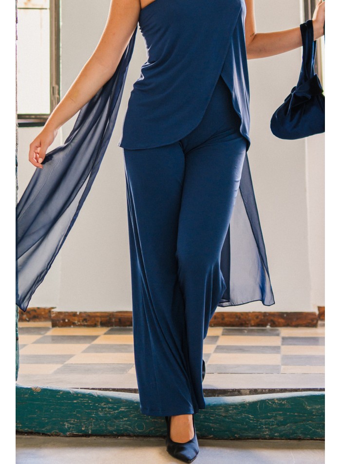 Navy blue knitted wide leg pants
