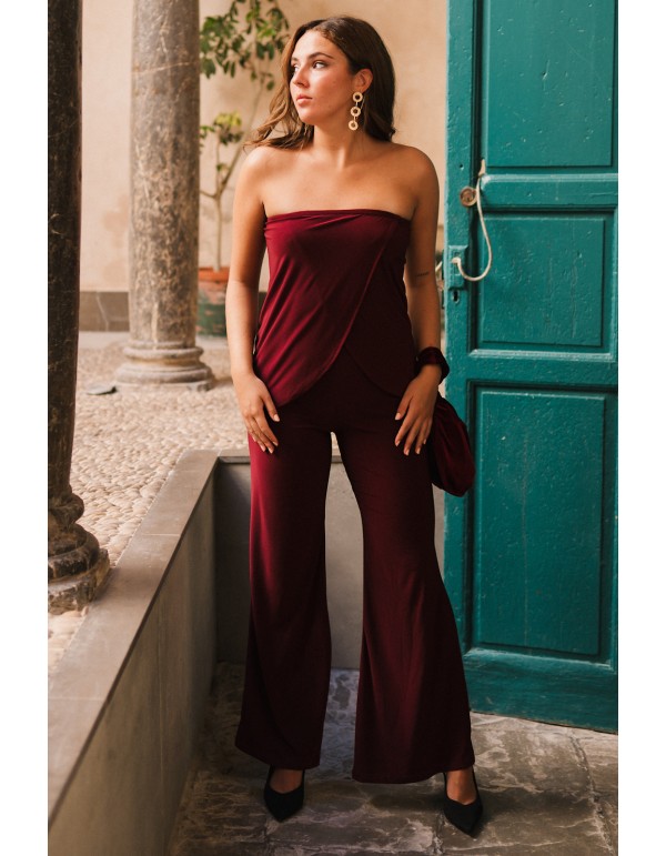 Pantalon large en maille bourgogne