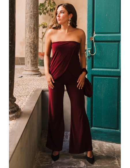 Bordeaux knitted wide-legged pants