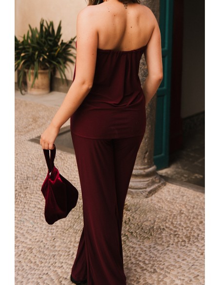 Pantalon large en maille bourgogne