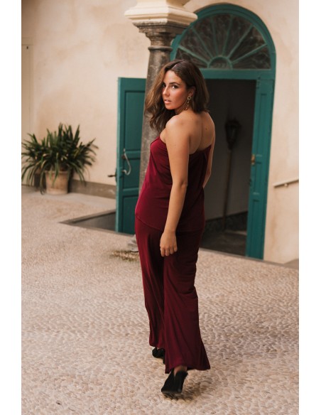 Pantalon large en maille bourgogne