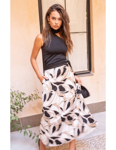 Printed midi skirt with bow detail