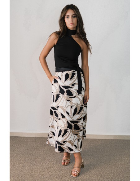 Printed midi skirt with bow detail